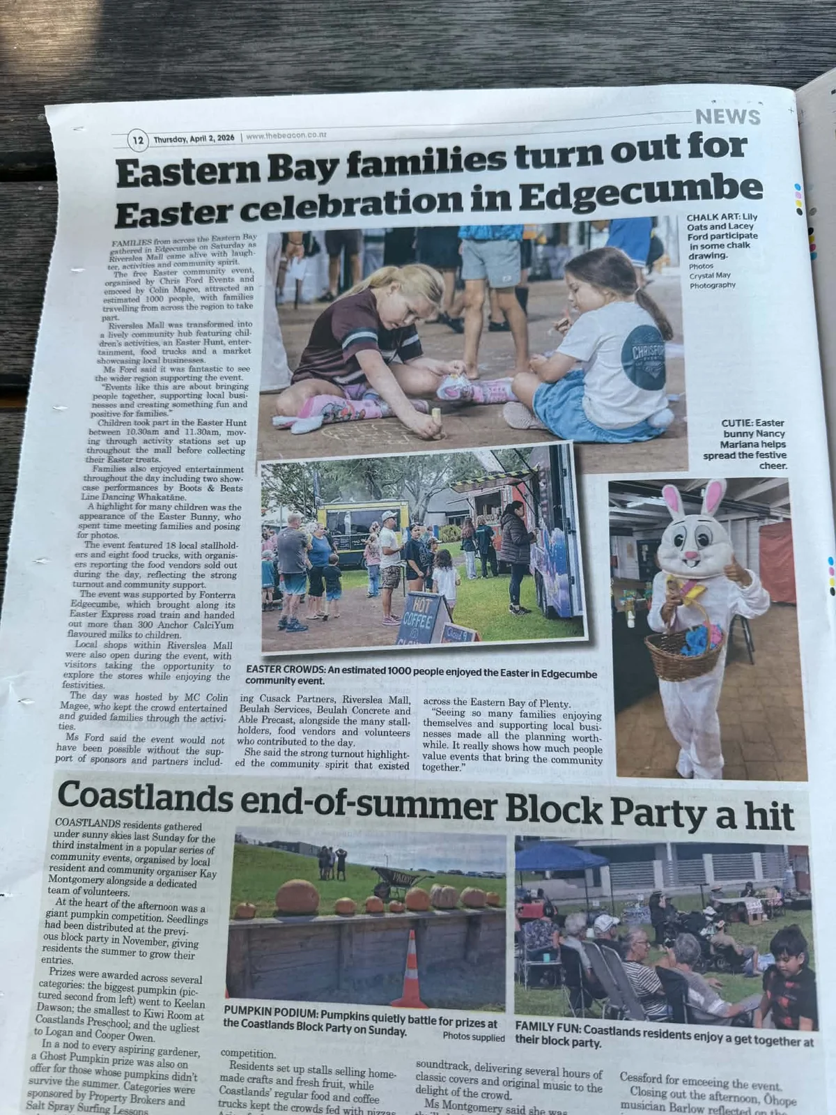 Newspaper coverage of the Easter celebration in Edgecumbe